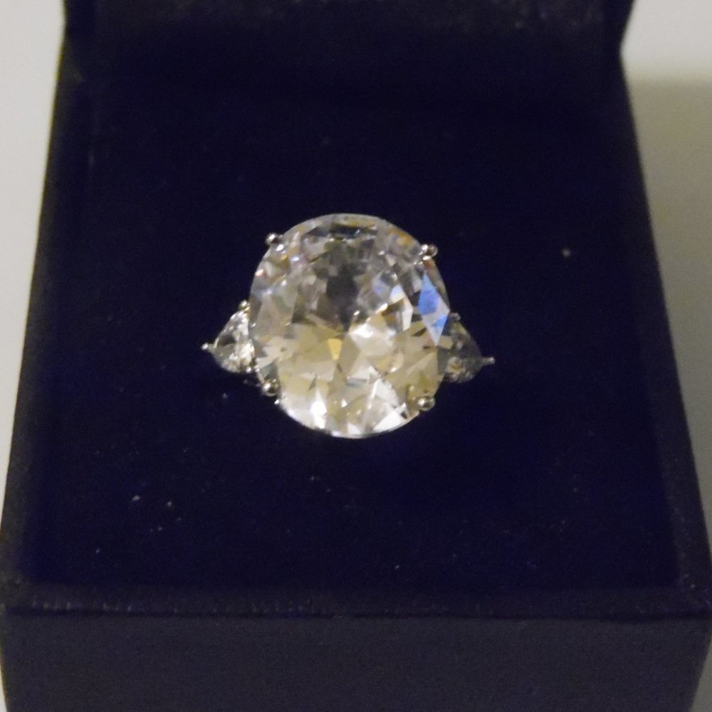 Diamonique 3-Stone Platinum-Clad Sterling Silver Ring Size 10